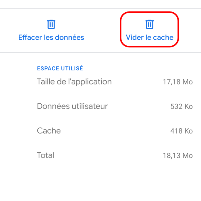 Vider le cache d’une application